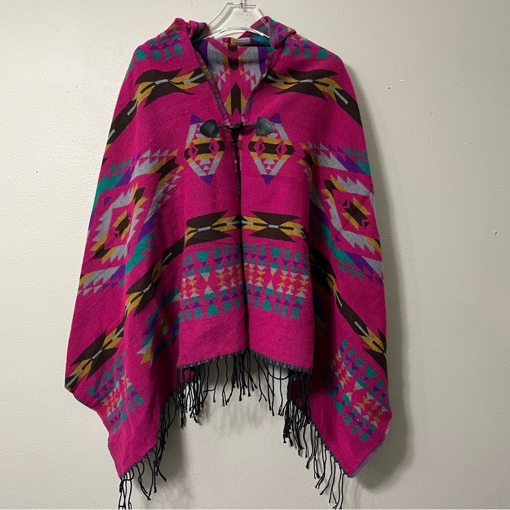 Women's Hooded Cape Shawl - Aztec Print Bohemian Poncho one size